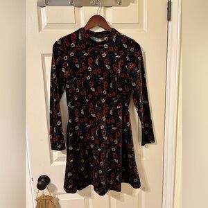 Topshop Floral Velvet Dress - Black and Red and blue 6